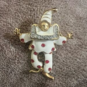 Vtg Swivel Clown Beige Enamel with Red Dots Pin Movable Legs Clown Brooch Pin